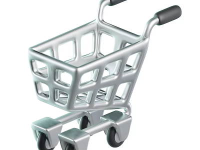 Silver Shopping Cart With Grid Design Wheels And Handle For Shopping Use 3d model