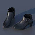Stylish Black Leather Ankle Boots with Side Zipper Buckle Strap and Block Heel