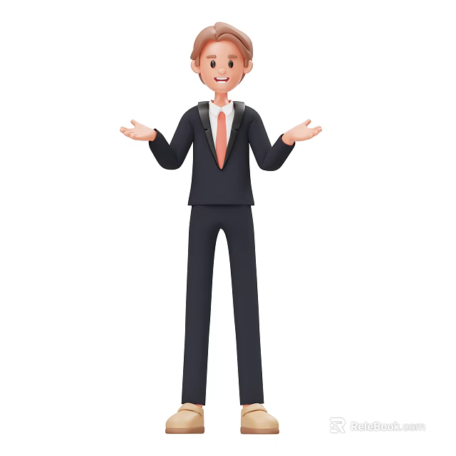 A Confident Man Wearing Black Suit Standing With Hands Open And Smiling 3d model 
