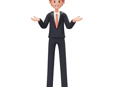 A Confident Man Wearing Black Suit Standing With Hands Open And Smiling 3d model