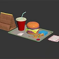 Delicious Fast Food Tray With Hamburger Fries Soda And Paper Bag