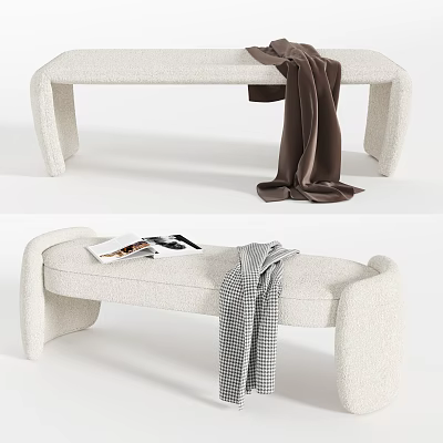 Modern White Ottoman Bench With Cozy Brown Gray Plaid Throws And Decorative Magazines 3d model