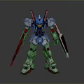 White Armored Mecha Game Character With Dual Swords Back Antennas And Red Feet