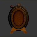 Wooden Barrel with Metal Hoops Handle and Lid on Wooden Stand for Daily Use