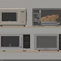 Various Kitchen Appliances With Multiple Microwave Ovens Displayed On Shelf 3d model