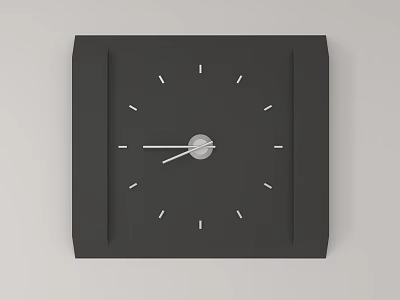 Square Black Clock With Minimalist Gray Dial White Hands And Simple Markers 3d model