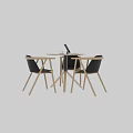 Round Table and Chair Set with Black Seat Backrest Light Wooden Legs and Laptop