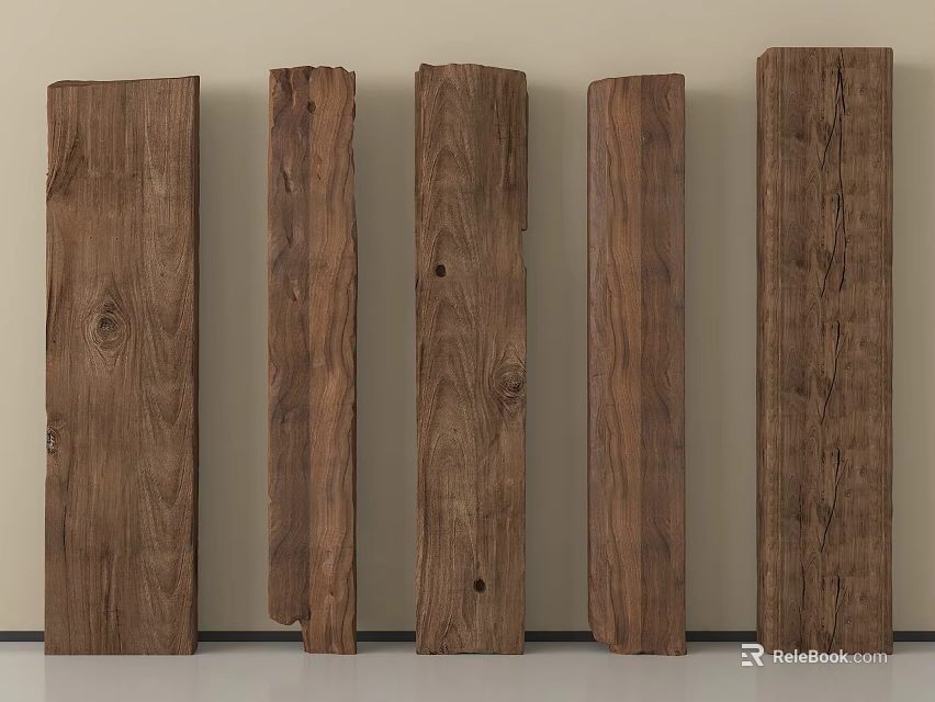 Natural Wooden Planks With Different Textures Arranged Vertically Against Light Wall And Floor 3d model 