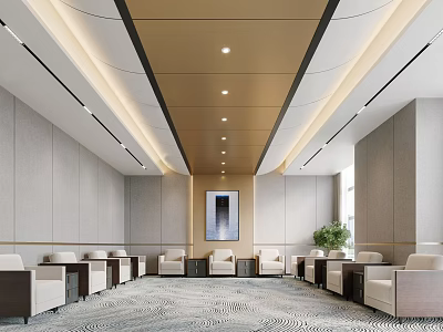 Hotel Public Lounge Area With Comfortable Sofas Tables Decorative Painting And Modern Design 3d model