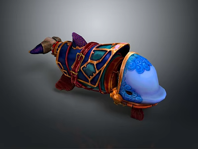Colorful Decorative Whale 3D Model With Armor Like Patterns And Transparent Blue Sections 3d model