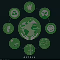 Eco Friendly Wall Decor Featuring Globe Held By Hands Recycle Leaf Bulb Windmill Bicycle Icons