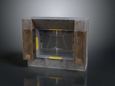 Industrial Metal Gate Open Design With Yellow And Black Warning Stripes And Metal Frame 3d model