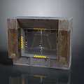 Industrial Metal Gate Open Design With Yellow And Black Warning Stripes And Metal Frame