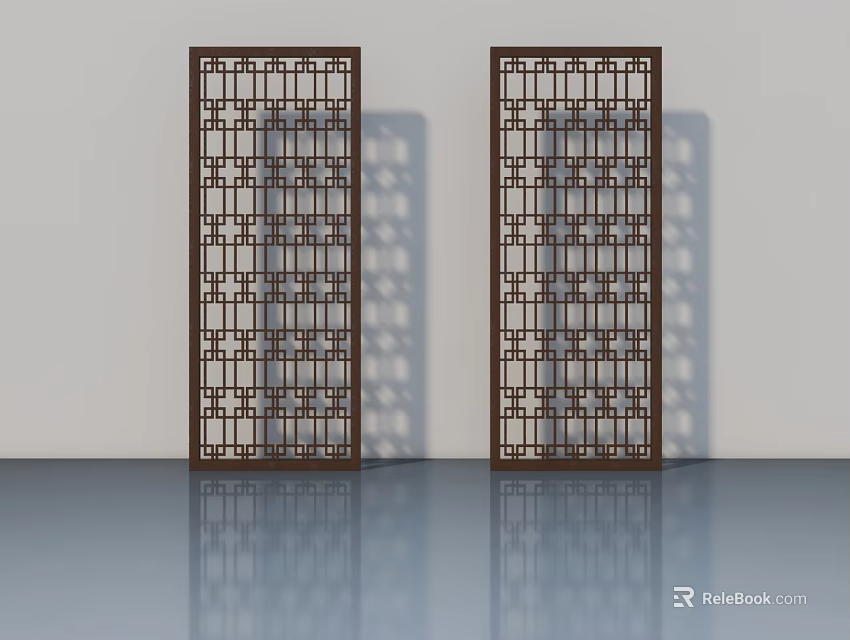 Modern Brown Decorative Swing Doors with Intricate Geometric Pattern Design for Home 3d model