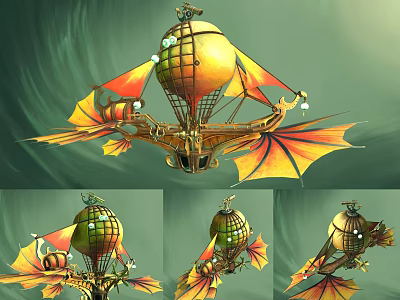 Ornament Decoration Set With Hot Air Balloon Design Golden Orange Wings And Decorative Details 3d model