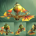 Ornament Decoration Set With Hot Air Balloon Design Golden Orange Wings And Decorative Details