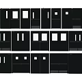 Black Storage Cabinets With Various Door Designs Arranged In Rows 3d model