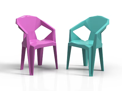 Modern Geometric Outdoor Chairs in Pink and Teal Plastic with Armrests 3d model