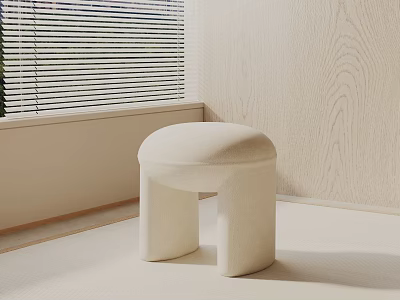 Beige Upholstered Side Table With Round Top In Modern Room Wooden Wall And Blinds 3d model