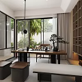 Courtyard Garden With Wooden Deck Palm Tree Lounge Chairs And Green Plants