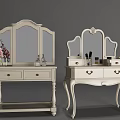 Elegant White Classic Vanity Tables With Carved Mirrors Drawers And Cosmetics