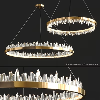 Prometheus II Chandelier With Gold Circular Frame And Icicle Shaped Crystal Decorations 3d model