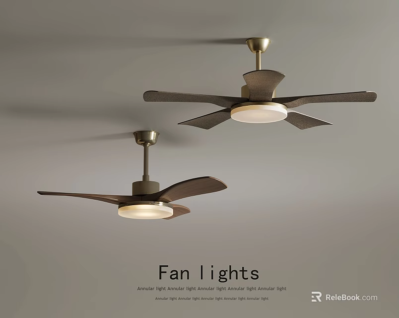 Elegant Modern Fan Lights With Bronze Blades And Ceiling Mounted Lighting Design 3d model 