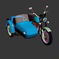 Vintage Black Motorcycle With Blue Sidecar on Shiny Surface Classic Design