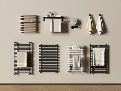 Modern Bathroom Racks With Various Styles Towel Holders And Storage Shelves 3d model