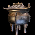 Traditional Bronze Tripod Garden Ornament Featuring Lidded Top And Intricate Patterns