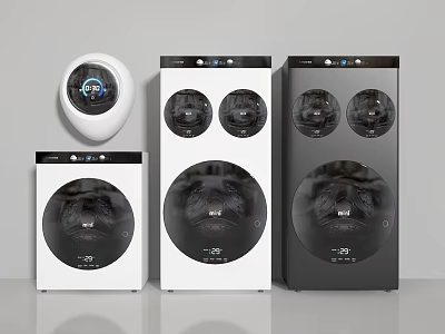 Various Styles Of Modern Washing Machines With Double Drum In White And Black 3d model