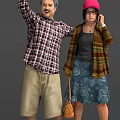 Diverse Group of People in Plaid Shirts Floral Skirts Pink Caps Sitting Standing Holding Umbrellas