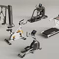 Various Fitness Equipment Collection Featuring Elliptical Trainer Stationary Bike Treadmill and Strength Machine