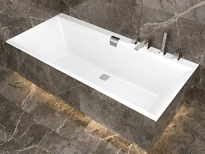 Elegant Modern White Bathtub with Marble Wall and Floor Lighting 3d model