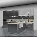 Modern Kitchen Interior With Dark Gray Cabinets Island Counter And Appliances