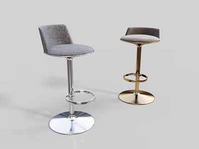 Modern Design Bar Stools With Gray Upholstered Seats And Silver Gold Metal Bases 3d model