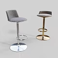 Modern Design Bar Stools With Gray Upholstered Seats And Silver Gold Metal Bases