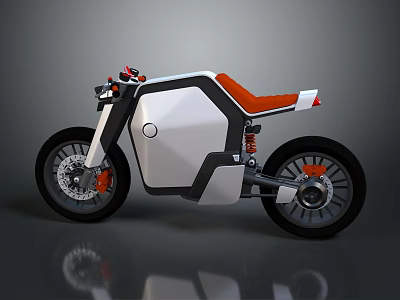 Modern Sleek White Black Motorcycle With Orange Seat And Geometric Design 3d model