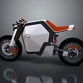 Modern Sleek White Black Motorcycle With Orange Seat And Geometric Design