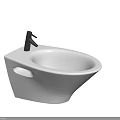 Two White Bathroom Wall Mounted Washbasins With Black Faucets Modern Design