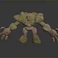 Moss Covered Stone Golem Creature With Blue Glowing Patterns On Limbs And Chest 3D Rendering 3d model