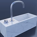 Elegant White Marble Washbasin With Curved Silver Faucet And Control Knob