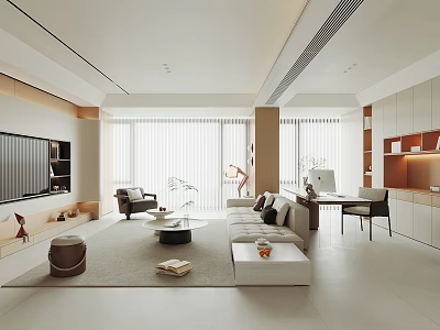 Modern Living Dining Room Interior With Large Windows Sofa And Coffee Table 3d model