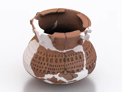 Cracked Ceramic Vase With White Patches And Grid Like Textured Surface Design 3d model