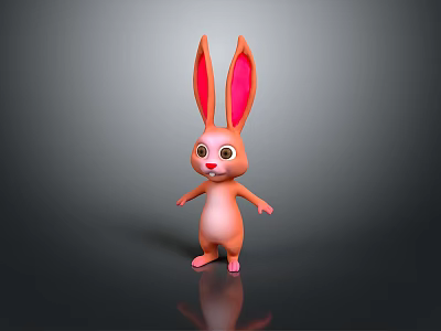 Cartoon Rabbit 3D Model With Long Pink Ears Standing On Gray Background With Reflection 3d model