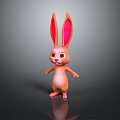 Cartoon Rabbit 3D Model With Long Pink Ears Standing On Gray Background With Reflection 3d model
