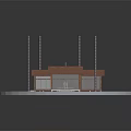 Cartoon Style Small House With Brown Roof Green Lawn Circular Base Pathway And Tall Pillars