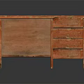 Vintage Wooden Desk With Four Drawers And Natural Wood Grain Surface