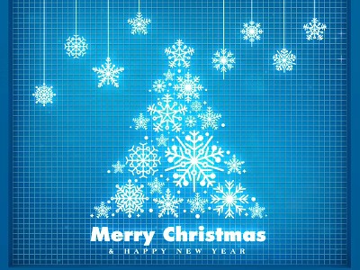 Blue Grid Background With Snowflake Christmas Tree And Hanging Snowflakes For Merry Christmas 3d model