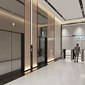 Modern Elevator Lobby With Glass Doors Lighting Design Polished Floor And Businessman Walking